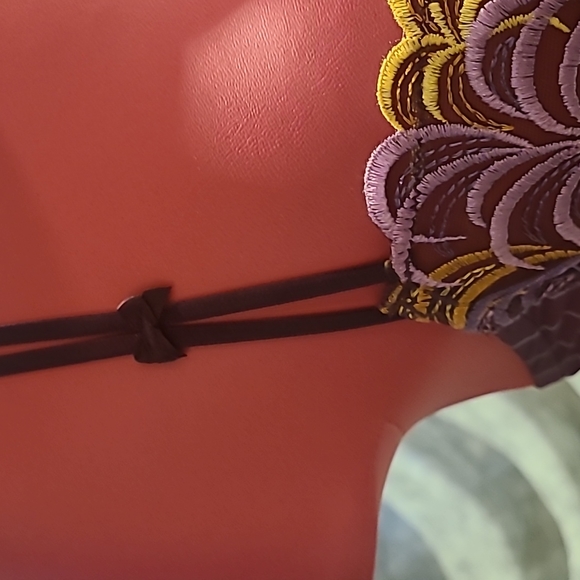 Simone Perele Set Bra 34B and panties Size S Plum pinstriped with embroidery - Picture 3 of 11